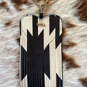 Furla Black and Cream Heart Keychain